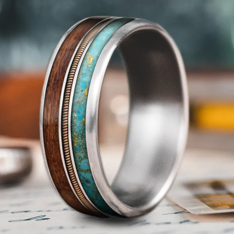 Delicate thin band ringsCustom Design - 3-Inlay Metal Center Ring m5KEOmFi3nK7Qp6nsj84dU-y