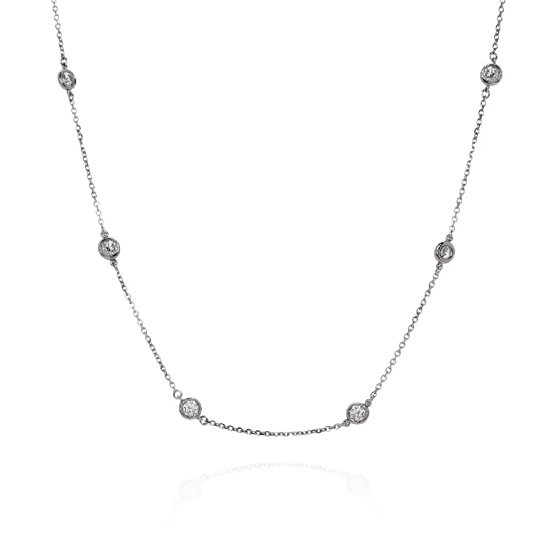 Pink rose quartz necklaces  14k White Gold D1.30-1.40ct Total Weight Diamonds By The Yard Necklace