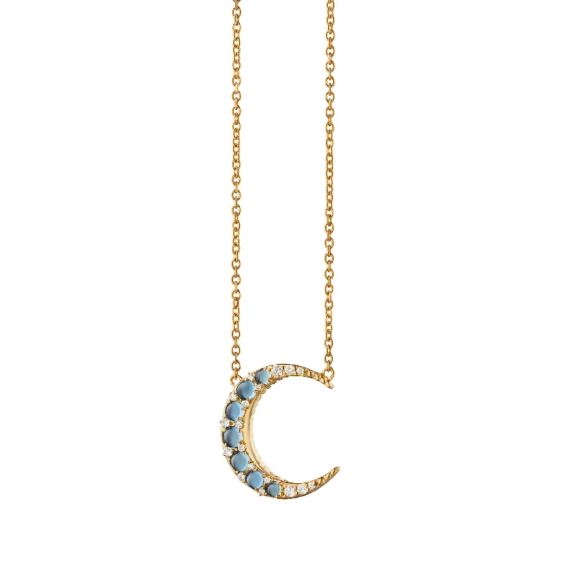 Cubic zirconia necklaces  Aquamarine Midi Crescent Moon Necklace