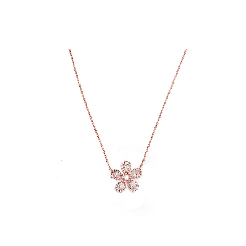 Magnetic clasp necklaces  14K Rose Gold Diamond and Diamond Pave Flower Necklace