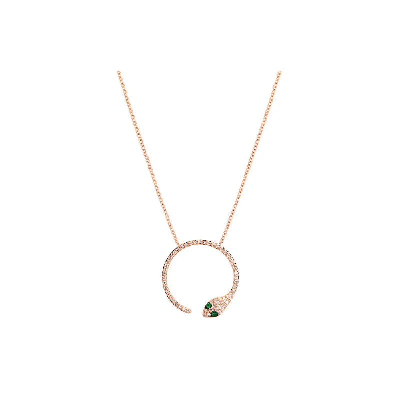 Pearl choker necklaces  14K Rose Gold Diamond Pave and Emerald Circular Snake Necklace