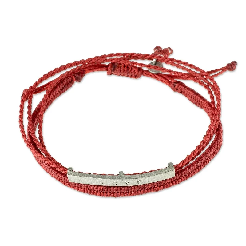 Silver layered bracelets  NOVICA Love is Everything, Macrame wrap bracelet