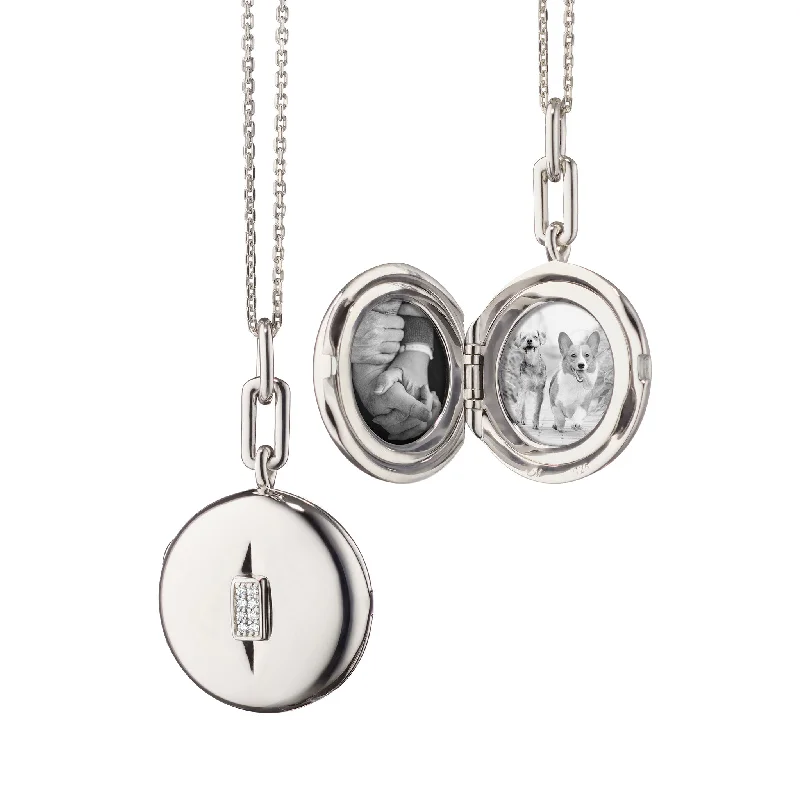 Gold pendant necklaces  Diamond Sterling Silver Round Locket Necklace