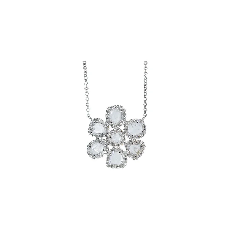 Valentine’s Day gift necklaces  14KT White Gold Diamond Pave and Diamond Slice Flower Necklace