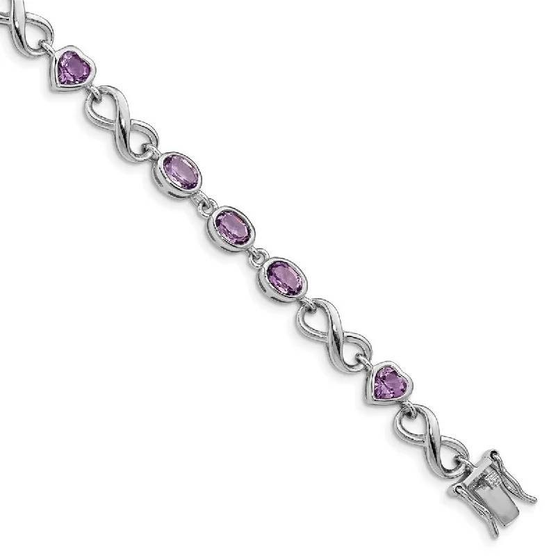 Birthstone bracelets for women  Curata 925 Sterling Silver Polished Box Catch Closure Oval Love Heart Amethyst Bracelet