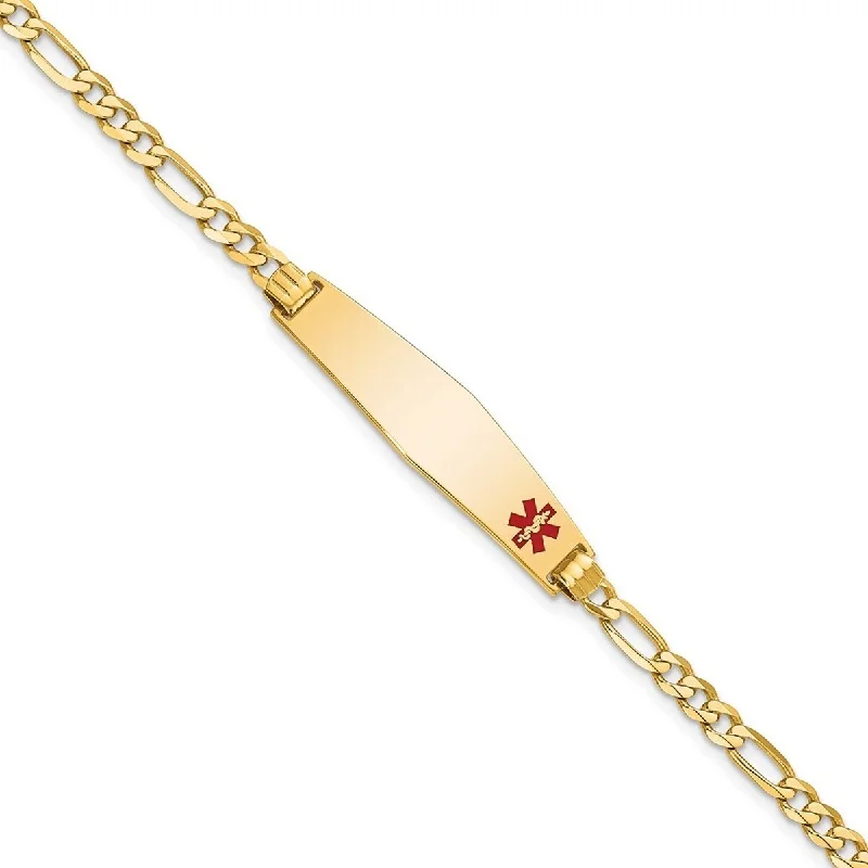 Black and gold bracelets  Curata 14k Yellow Gold 8.5mm Engravable Medical Red Enamel Flat Figaro Link ID Bracelet