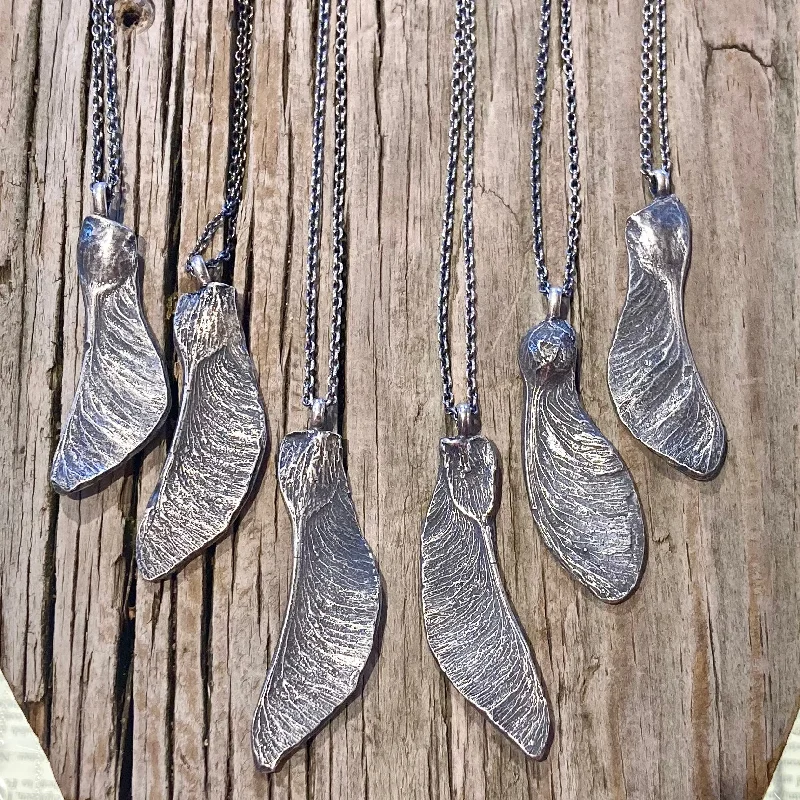 Wedding necklaces for brides  Sterling Silver Maple Seed Wing Necklace