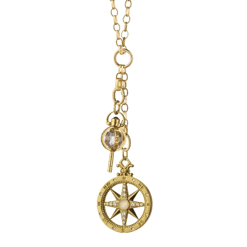 Classic choker necklaces  "Adventure" Compass and Mini "Carpe Diem" Key Charm Necklace