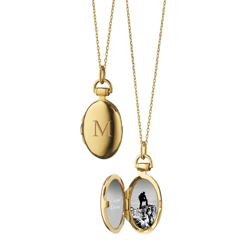 Cubic zirconia necklaces  Petite "Anna" 18K Gold Engraved Locket Necklace