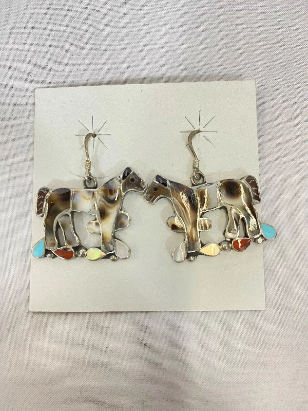 Bar earringsShell Turquoise Coral Inlay Horse Earrings