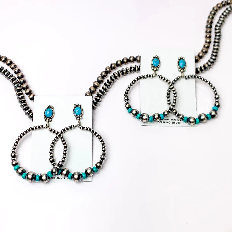 Black and gold earringsNavajo | Navajo Handmade Sterling Silver Studded Navajo Pearl Hoop Earrings with Turquoise Spacers