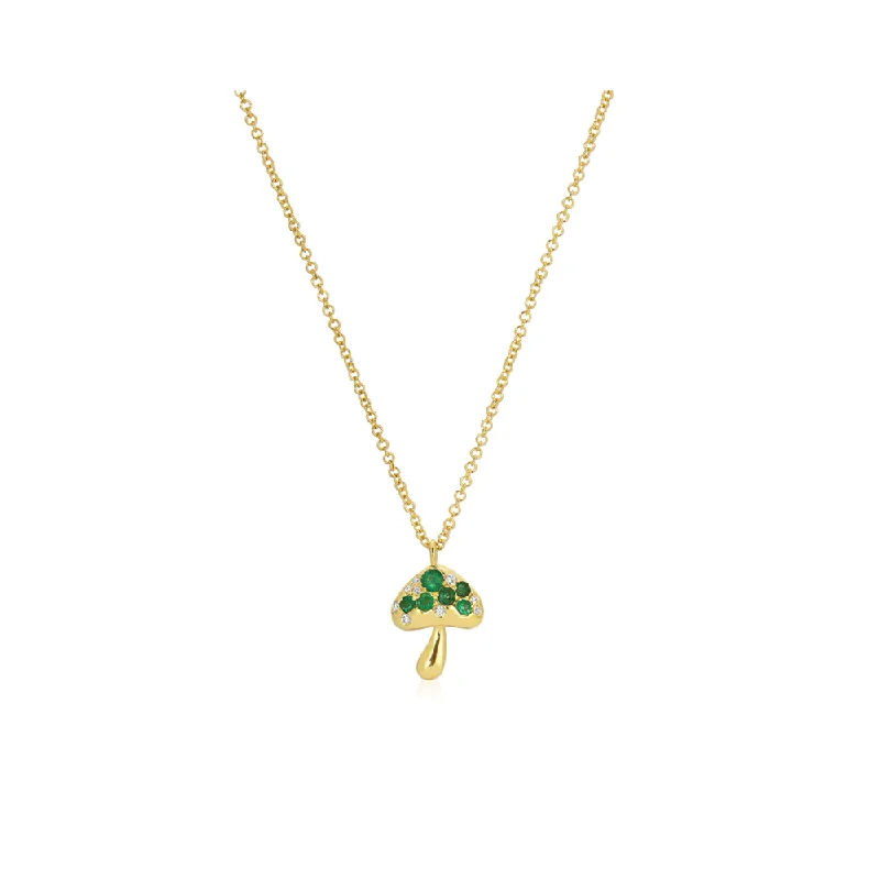 Tassel necklaces for women  14K Emerald Diamond Mushroom Necklace