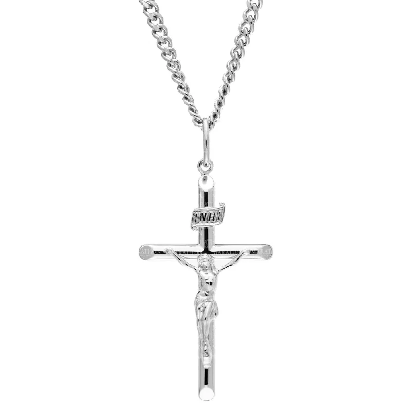 Flower design necklaces  Sterling Silver Large Crucifix Pendant Necklace