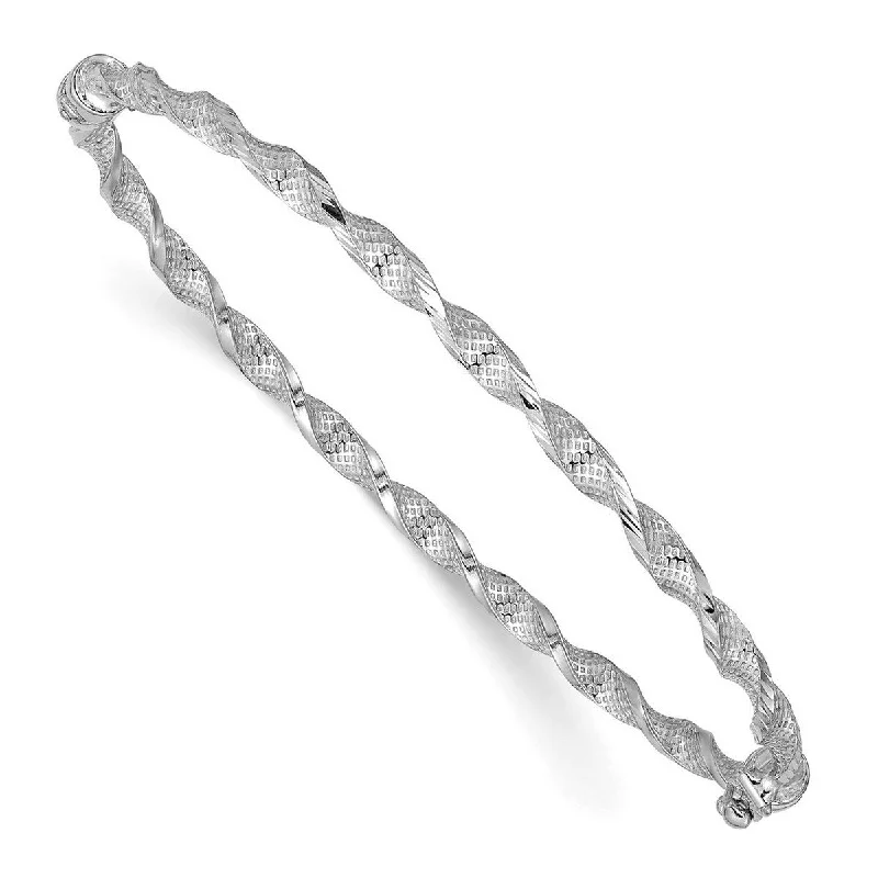 Nickel-free bracelets  Curata 3mm 14k White Gold Polished Textured Twisted Hinged Bangle Bracelet