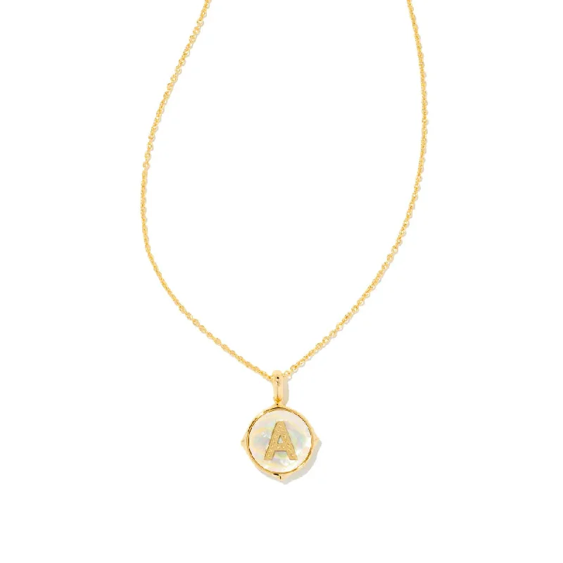 Elegant drop necklaces  Kendra Scott Letter Gold Disc Reversible Pendant Necklace in Iridescent Abalone