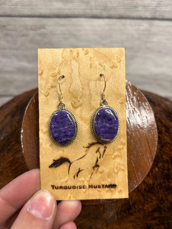 Big statement earringsOval Charoite Drops Earrings