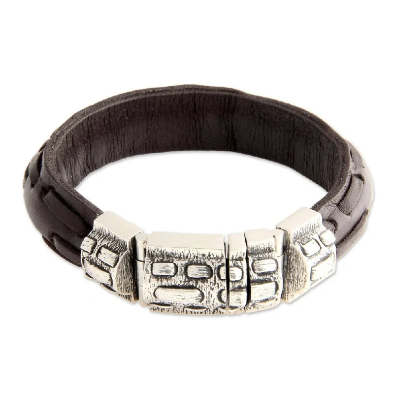 Multicolor crystal bracelets  Handmade Sterling Silver Men's Woodsman Leather Bracelet (Indonesia)