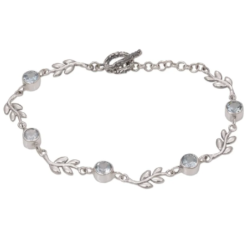 Rose gold bracelets for women  Handmade Blue Topaz Link Bracelet, 'A New Leaf' (Indonesia)