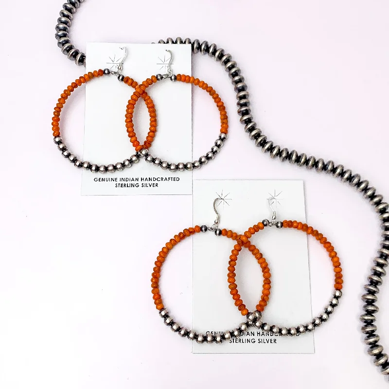 Minimalist stud earringsNavajo | Navajo Handmade Sterling Silver Navajo Pearl Hoop Earrings with Orange Beads