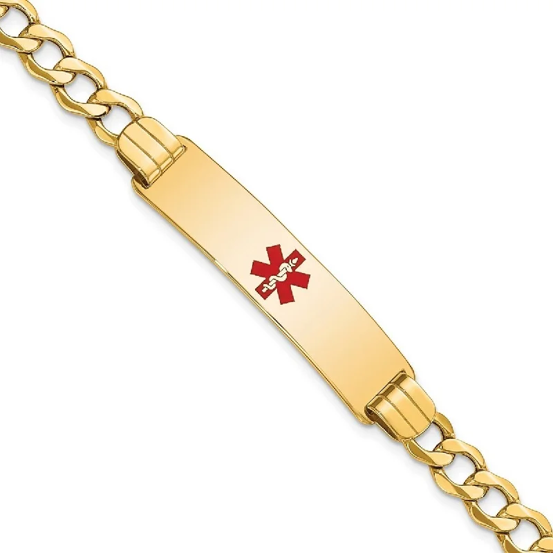 Sterling silver bracelets  Curata 14k Yellow Gold 5.9mm Engravable Medical Red Enamel Curb Link ID Bracelet