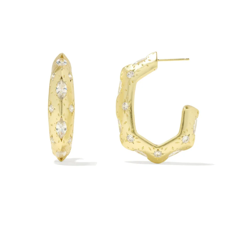 Threader earringsKendra Scott | Holland Hoop Earrings in Gold White Crystal