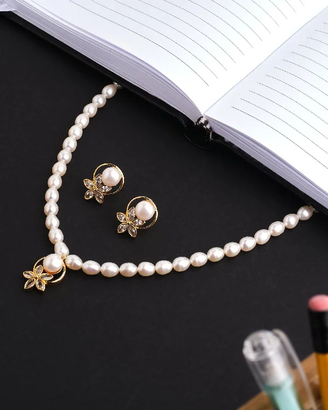 Trendy geometric necklaces  Blooming With Joy Pearl Necklace Set