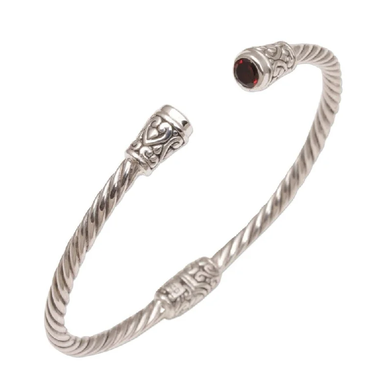 Lightweight bracelets  Handmade Sterling Silver Spiral Temple Garnet Bracelet (Indonesia)