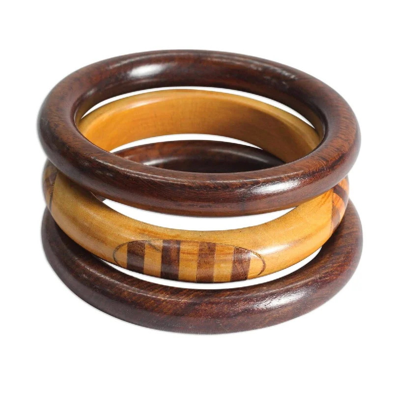 Three-layered bracelets for women  NOVICA Chic Combination, Mango wood bangle bracelets (set of 3) - 1 cm W