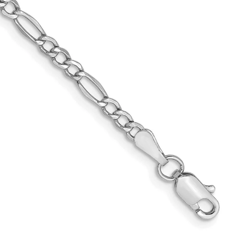 Three-layered bracelets for women  Curata 14k 2.5mm White Gold Hollow Polished Lightweight Lobster Claw Closure Figaro Chain Bracelet - 7 Inch