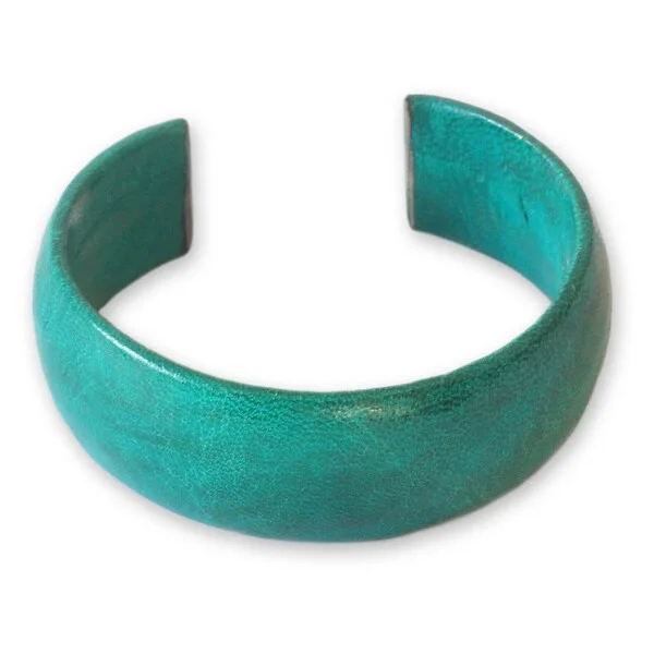 Black and gold bracelets  Handmade Leather 'Annula in Sea Green' Cuff Bracelet (Ghana)