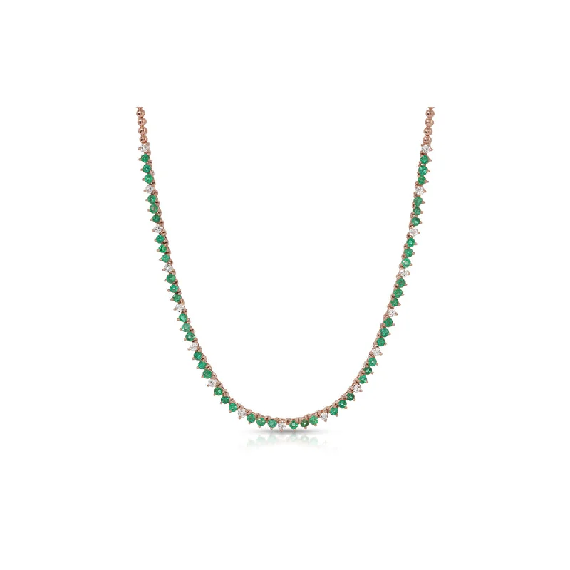 Multicolor crystal necklaces  14K Rose Gold Emerald and Diamond Necklace