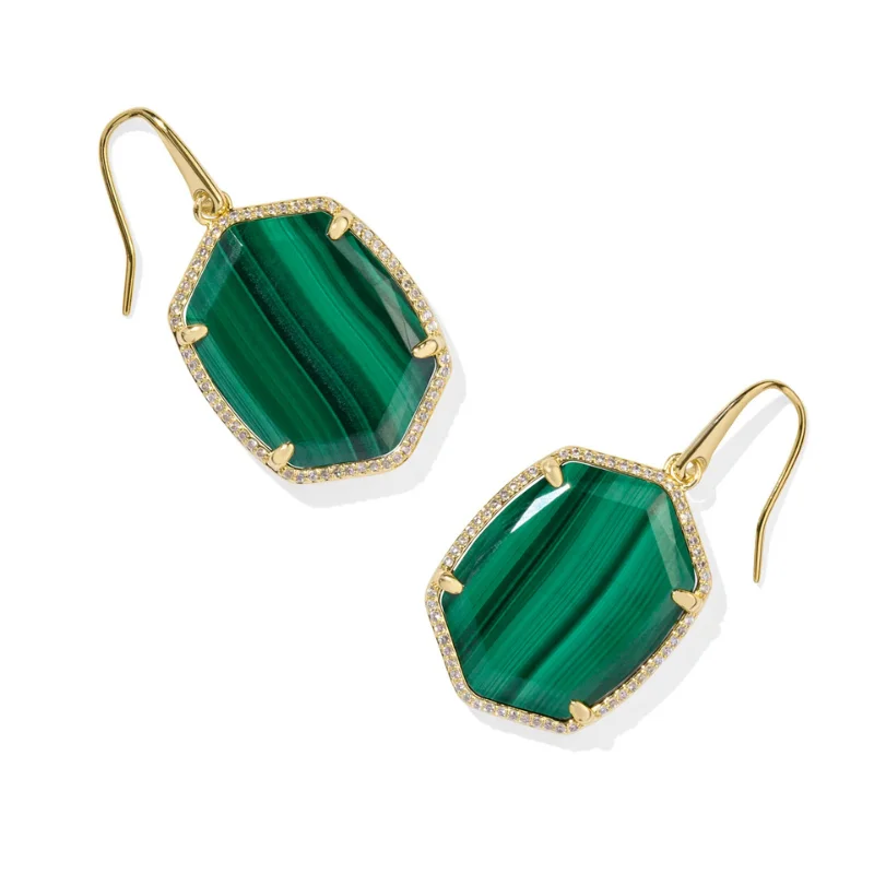 Earrings for formal eventsKendra Scott | Daphne Pave Frame Gold Drop Earrings in Green Malachite