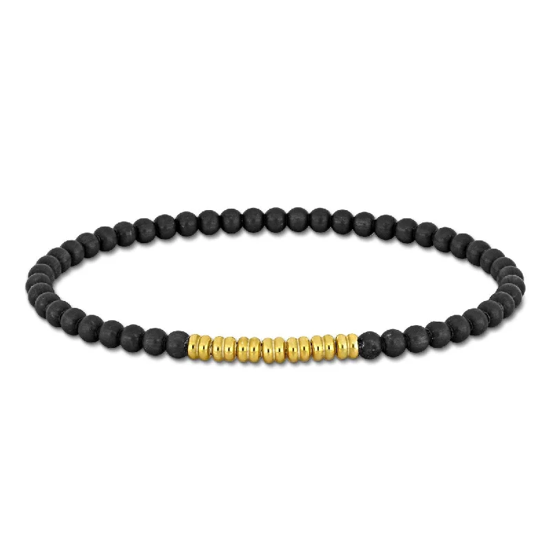 Multicolor crystal bracelets  Miadora Men's 4mm Black Titanium Bead Bracelet Yellow Silver 9 in