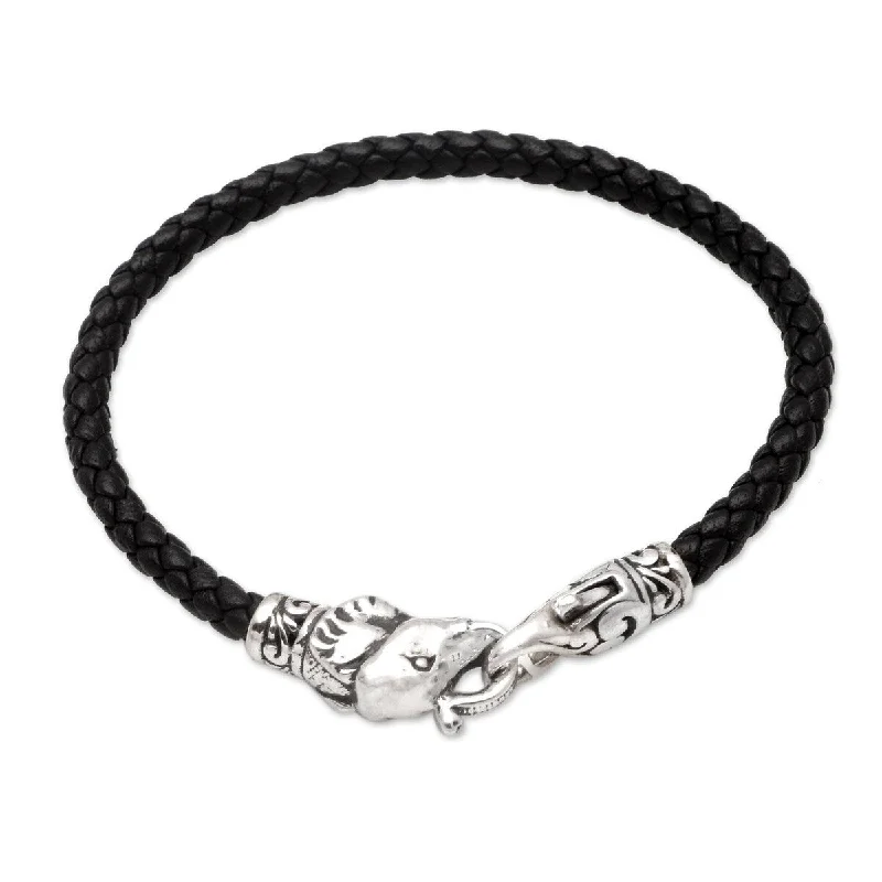 Cross bracelets  NOVICA Elephant Clasp, Sterling silver and leather cord bracelet