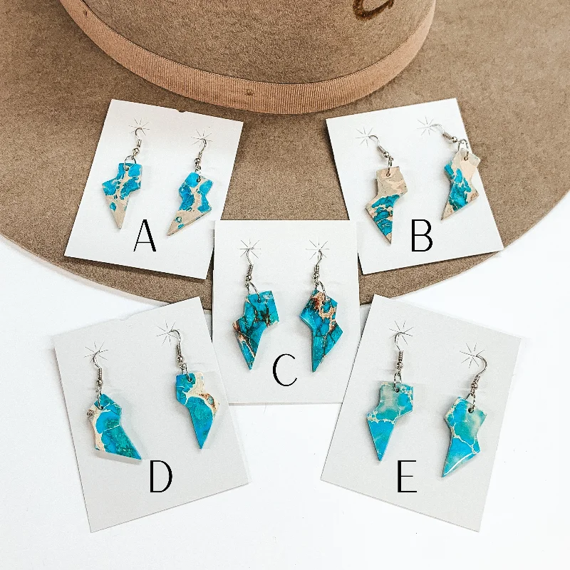 Adjustable earringsNavajo | Navajo Handmade Lightning Bolt Blue Indigo Turquoise Slab Earrings on Sterling Silver Fishhook