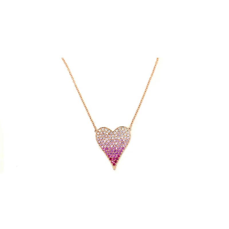 Shell necklaces for beachwear  14k Rose Gold Multi Color Pink Sapphire Ombré Heart Necklace