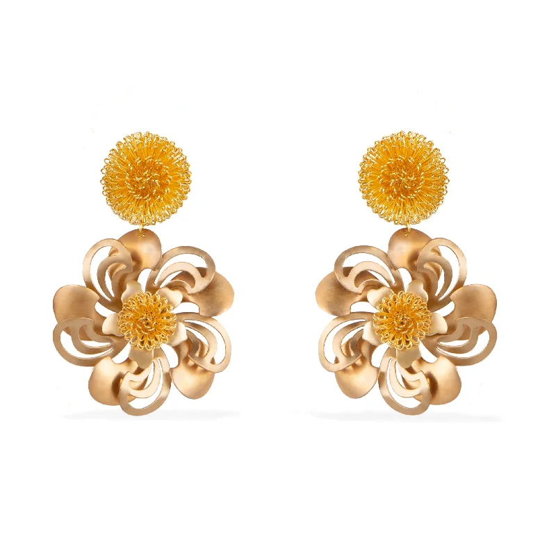 Handmade earringsGold Pompom Flower Earrings