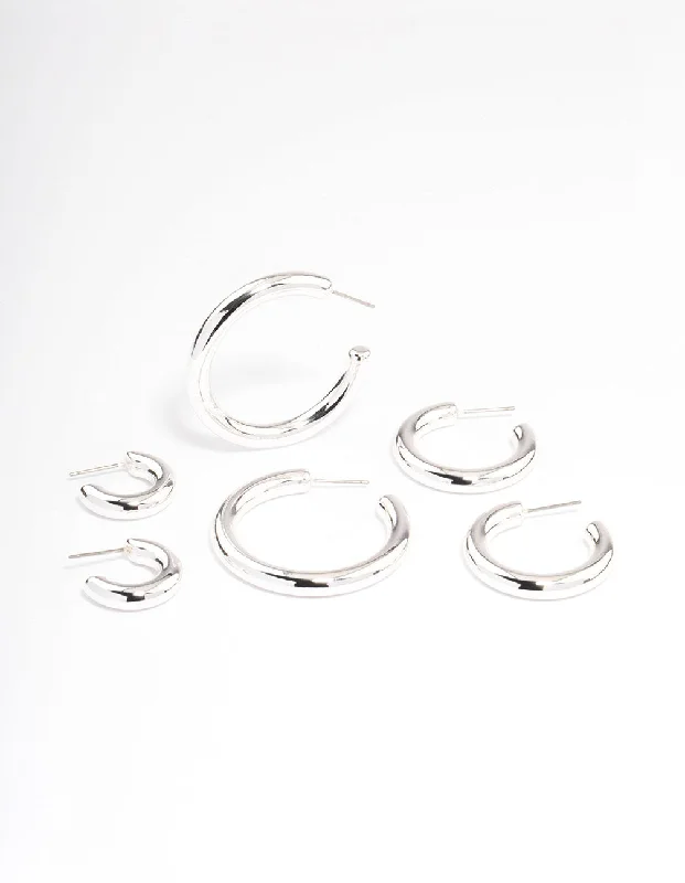 Christmas holiday earringsSilver Puffy Mixed Hoop Earrings Pack