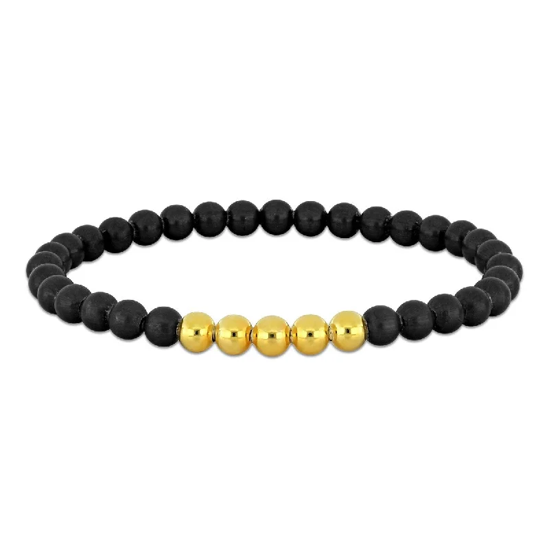 Anniversary gift bracelets  Miadora Men's 6mm Black Titanium Bead Bracelet Yellow Silver 9 in