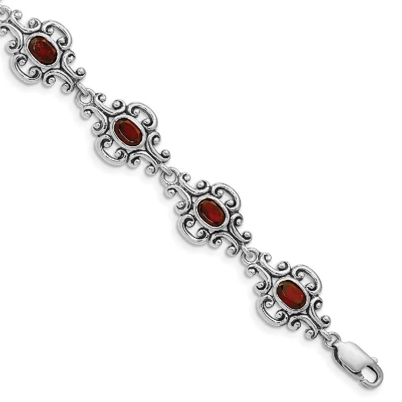 Everyday bracelets for women  Curata 925 Sterling Silver Polished Garnet Bracelet 7.25 Inch Lobster Claw