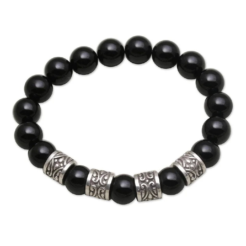 Vintage-inspired bracelets  Handmade Men's Sterling Silver Shrine Shadow Onyx Bracelet (Indonesia)