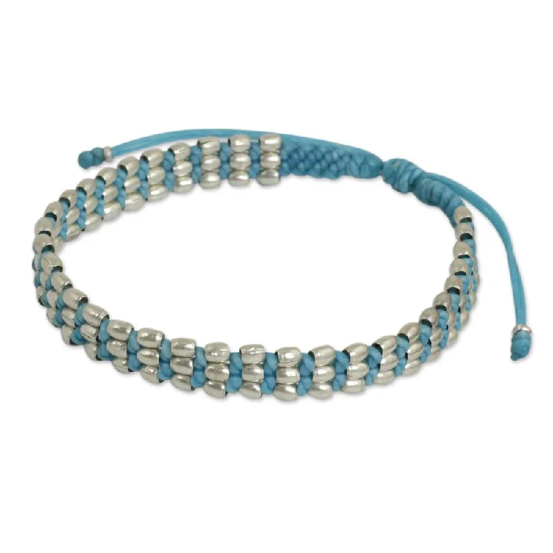 Adjustable bracelets for women  Handmade Sterling Silver 'Friendly Blue' Beaded Cord Bracelet (Thailand)