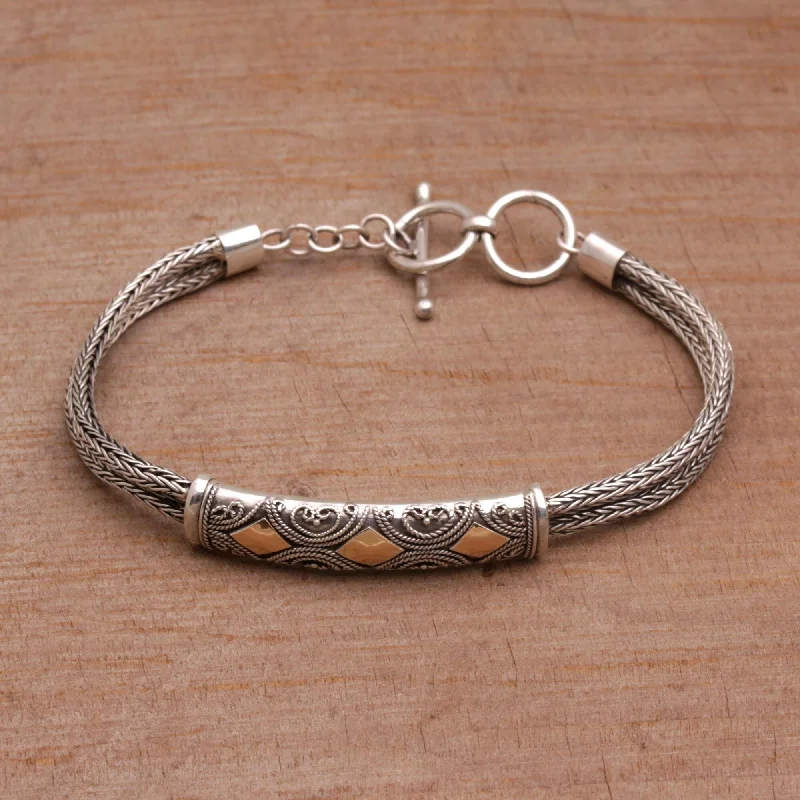 Silver and pearl bracelets  Sterling Silver Wristband Bracelet, 'Majapahit Princess' (Indonesia) - 7'6" x 9'6"