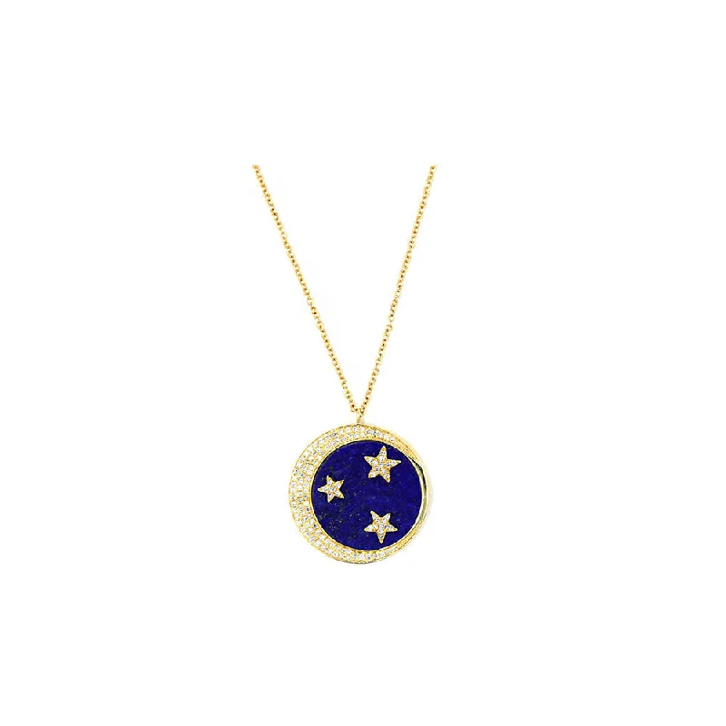 Christmas holiday necklaces  14k Yellow Gold Diamond and Lapis Moon and Star Necklace