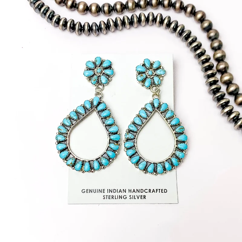 Earring sets for multiple piercingsMatilda Benally | Navajo Handmade Sterling Silver Flower Cluster Earring with Dangle Teardrop in Turquoise