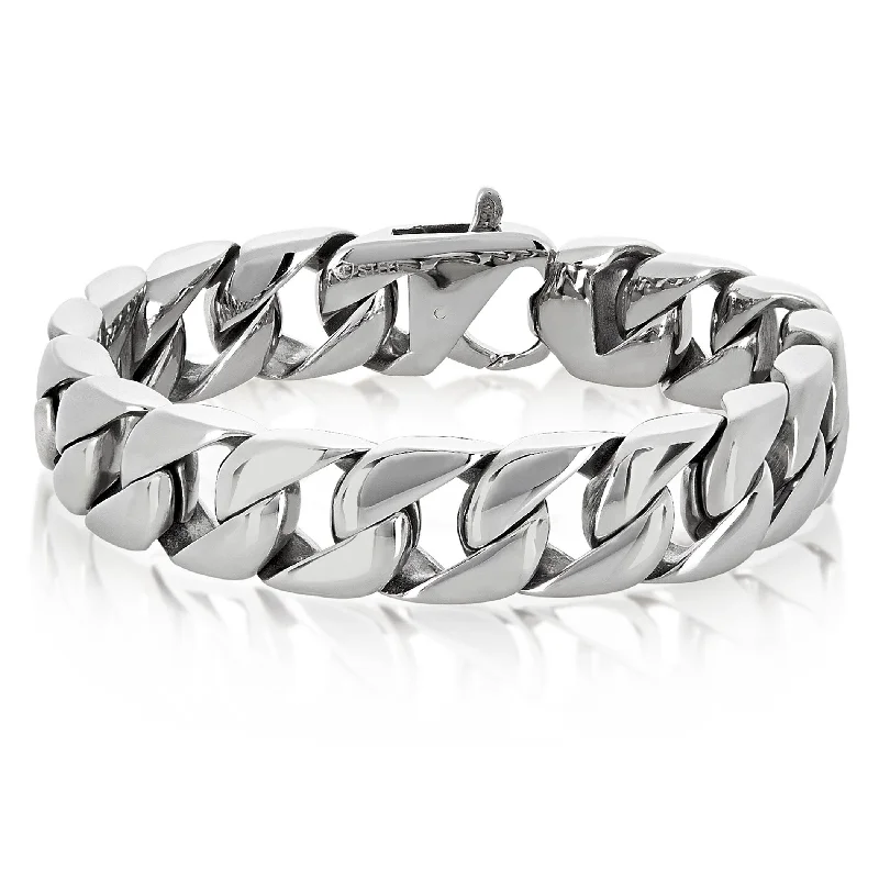 Elegant diamond bracelets  Stainless Steel Polished Curb Chain Bracelet - 8.5 Inches (15 mm Wide)