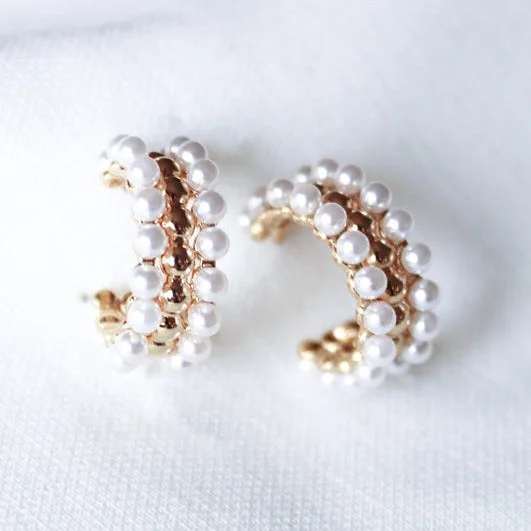 Valentine’s Day earringsKinsey Designs | Elsie Studded Gold Tone and Pearl Hoop Earrings