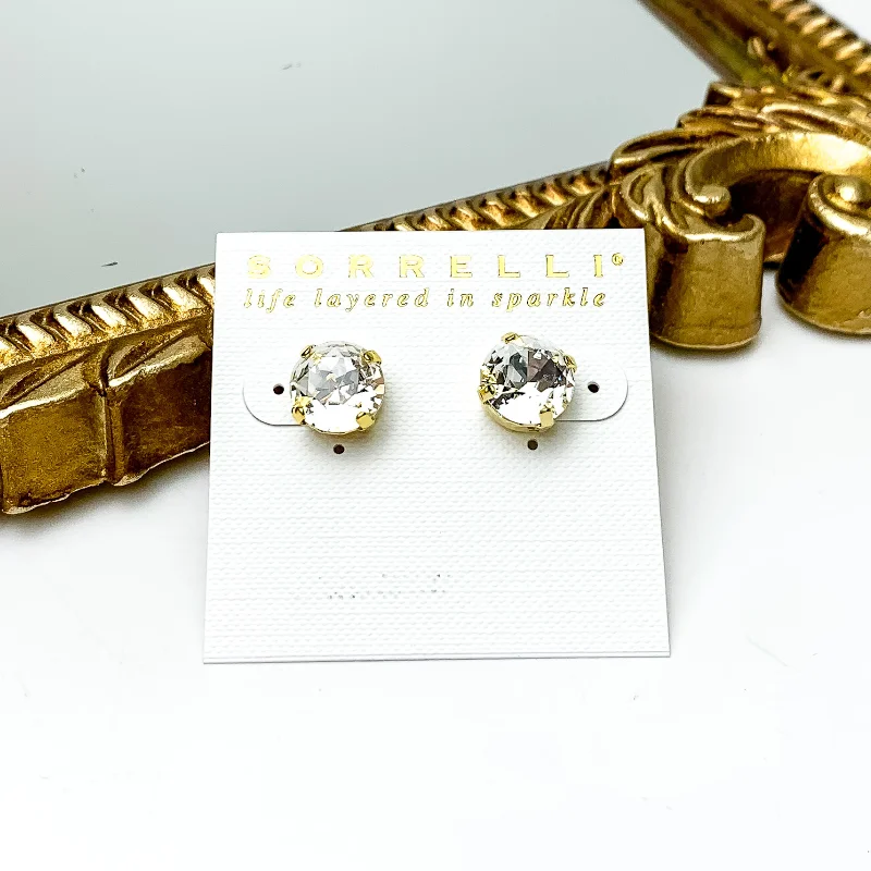 Waterproof earringsSorrelli | Round Stud Earrings in Bright Gold Tone and Crystal