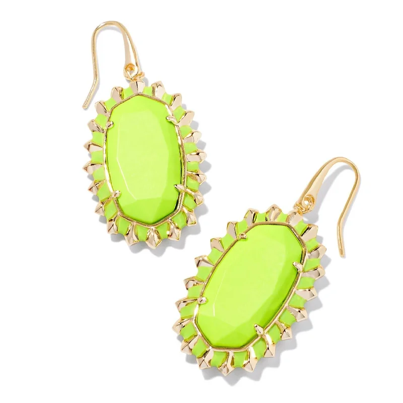 Rose gold and crystal earringsKendra Scott | Dani Gold Color Burst Frame Drop Earrings in Chartreuse Magnesite