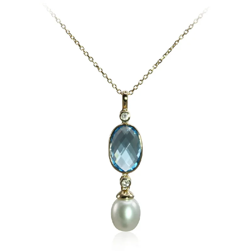 Green emerald necklaces  14Y Swiss Blue Topaz & Pearl Pendant Necklace